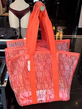 Victoria's Secret Mesh Carryall Beach Tote Bag Orange Coral